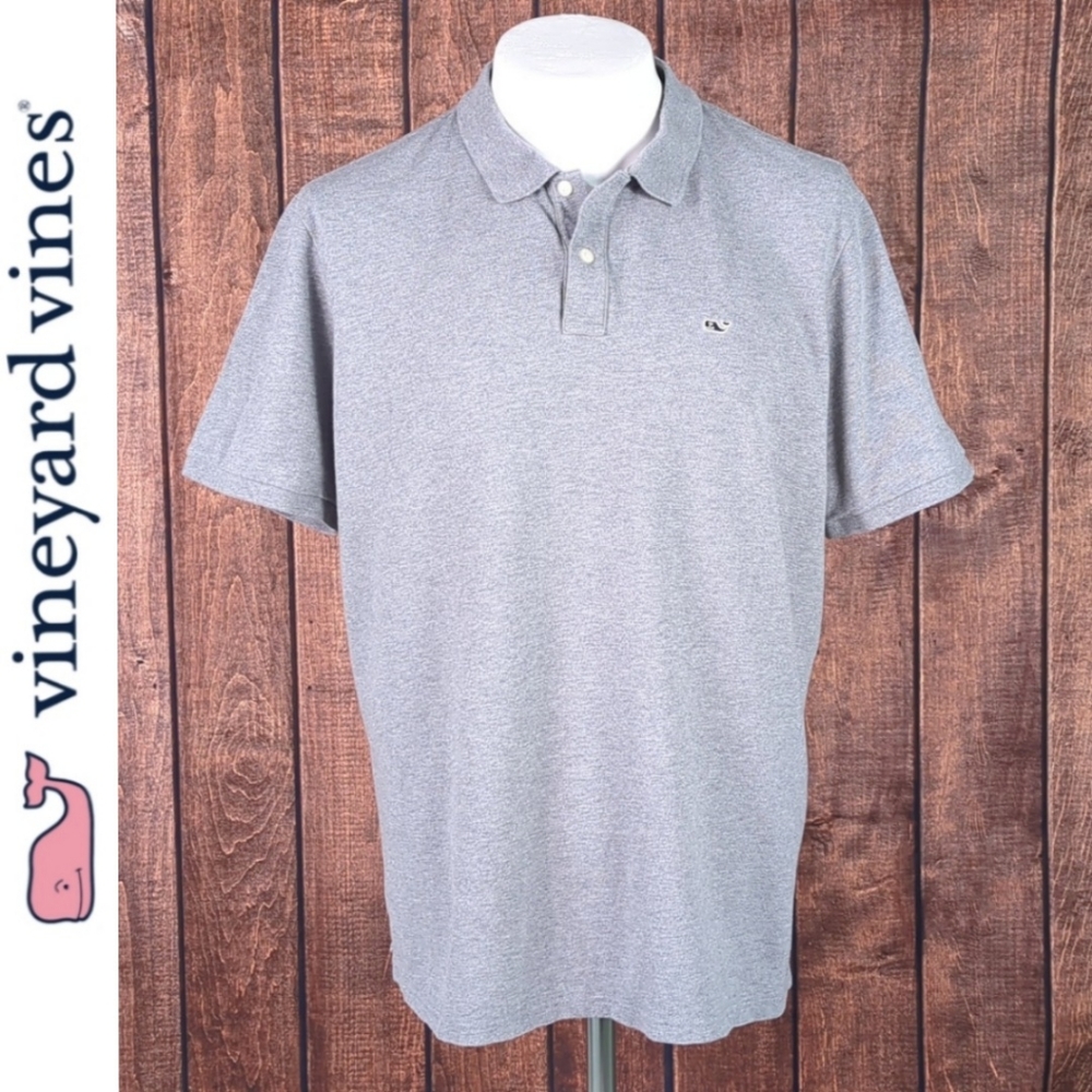 Gray Heather Stretch Pique Mesh Knit Men's Polo Excellent Condition